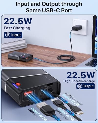 Portable Charger 20000mAh, 22.5W PD 3.0+QC 4.0 Super Fast Charging Power Bank, Cooler Aerospace Metal Case for iPhone 17 16 15 14, 13 Android, iPad, Samsung Google Tablet & More, Travel Essential - Thumbnail 5