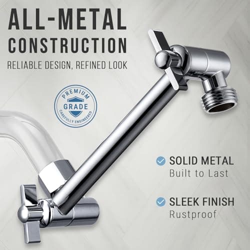 G-Promise Shower Head Extension Arm, Stainless Steel Adjustable Extender with Locking Set Screw, Rise or Lower Rainfall and Fixed Shower Head (6 Inch, Chrome) - Thumbnail 3