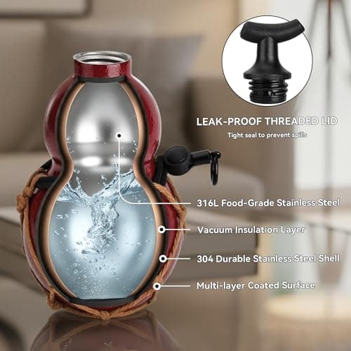 18 oz Insulated Gourd Bottle, Unique Gourd-Shaped Vacuum Insulated Bottle, 316L Stainless Steel Water Bottle with Crackle Finish for Travel, Hiking, Camping & Outdoor (Cracked Red) - Thumbnail 4