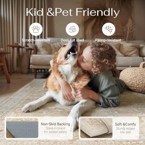 HUGEAR Entryway Machine Washable Area Rugs 2x3 Vintage Beige Brown Small Neutral Style Non Slip Stain Resistant Low Pile Throw Carpet for Hallway Kitchen Retro Aesthetic Modern Decor - Thumbnail 4