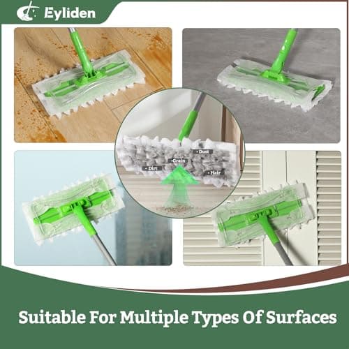 Eyliden Sweeper Mop with 36 Refills - 3 Types of Disposable Dry & Wet Cloths | Lock-Tight Design No Lost Pads, Universal Refills, Multi-Surface Sweeping Starter Kit for Pet Hair, Dust, Floor Cleaning - Thumbnail 2