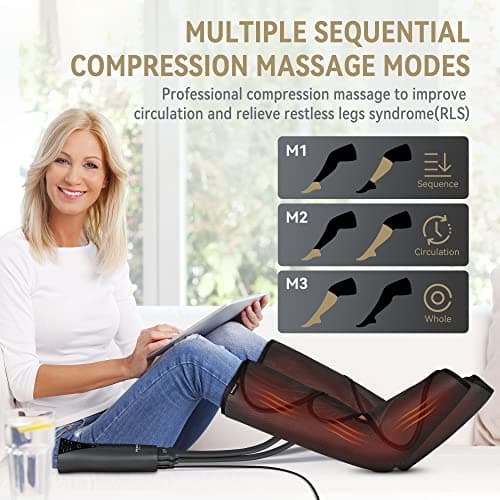 FIT KING Air Compression Leg and Foot Massager with Heat for Circulation and Pain Relief Helpful for Swollen Legs Edema RLS - Great Gift for Women Parents Friends - Thumbnail 2