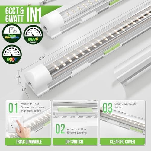 Zi-ZOHNSON 6 Pack Dimmable 4FT Led Shop Lights,30W 4500LM 3000-6500K Tunable,T8 Led Commercial Bay Light,High Output,Plug and Play, Linkable Lights for Warehouse,Basement,Barn - Thumbnail 2