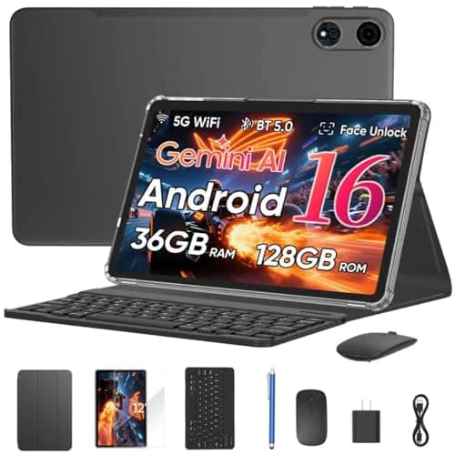JIKOCXN Android 16 Tablet 12 inch Tablets, 36GB RAM + 128 Storage(Expandable up to 2TB), 2 in 1 Tablet with Keyboard Case Mouse Stylus, Octa-Core, 2K Display, 18 MP Dual Camera, 8000mAh, 5GWiFi, GPS