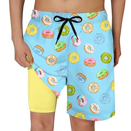 Cozople Boys Swimming Trunks with Boxer Brief Liner Donut Graphic Compression Bathing Suit for Teens Summer UPF50+ Quick Dry Swim Beach Board Shorts Size 10 - Image 1