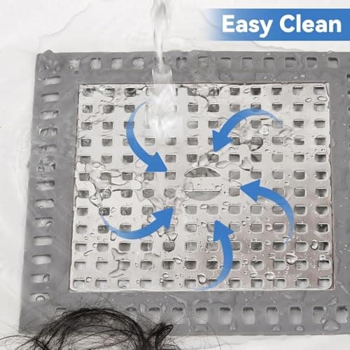 Shower Drain Hair Catcher, 4.72" Shower Drain Cover, All-in-One Universal Sink & Shower Drain Strainer, Easy Installation, Stainless Steel and Silicone Bathroom Accessories for Tub, Bathtub (Square) - Thumbnail 5