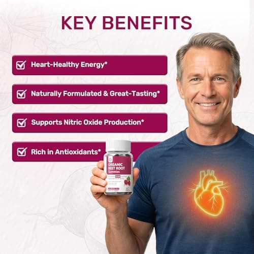 Nitric Oxide Organic Beet Root Beetroot Gummies 10500mg 21:1 Extract with Grape Seed & Black Pepper for Absorption – Supports Circulation, Heart & Energy – Sugar Free, Vegan, Non-GMO丨60 Gummies - Thumbnail 4