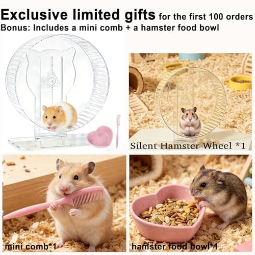 FURLINGDA Silent Hamster Wheel 9.3 Inch, Quiet Spinner Running Wheel with Adjustable Stand & Non-Slip Track – Ideal Small Animal Cage Accessories for Hamsters Gerbils Dwarf Syrian Mice - Thumbnail 2