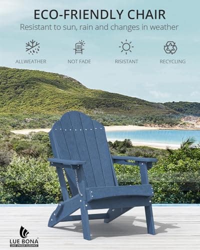 LUE BONA Folding Adirondack Chair, Chairs Set of 2, Cup Holder, Woodgrain, Fire Pit, Patio, Pool, Blue - Thumbnail 5