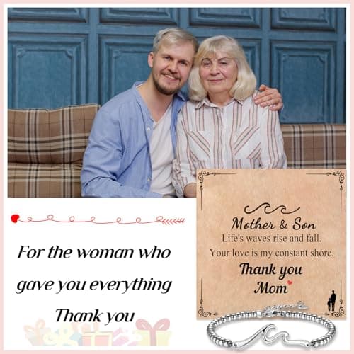 Wisedawn Gifts for Mom from Son, Birthday Mothers Day Christmas Gifts Present Jewelry Wave Bracelets for Mom - Thumbnail 2