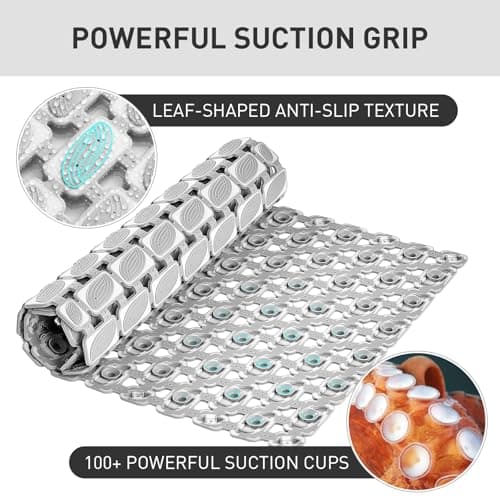 XIYUNTE Shower Mat Non Slip Bath Mat for Tub - 27 X 16 Inch TPE Bathtub Mat Non Slip Shower Mats for Inside Shower, Eco-Friendly Bath Tub Mat with Powerful Suction Cup, Easy to Cut and Dry, Light Grey - Thumbnail 3