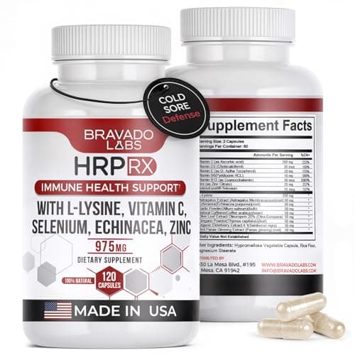 Bravado Labs L-Lysine 250mg Capsules – Immune & Cold Sore Support – Vegan, Non-GMO, Allergen-Free, 3rd-Party Tested, Lisina 1000 mg Organica - Made in USA - Image 1