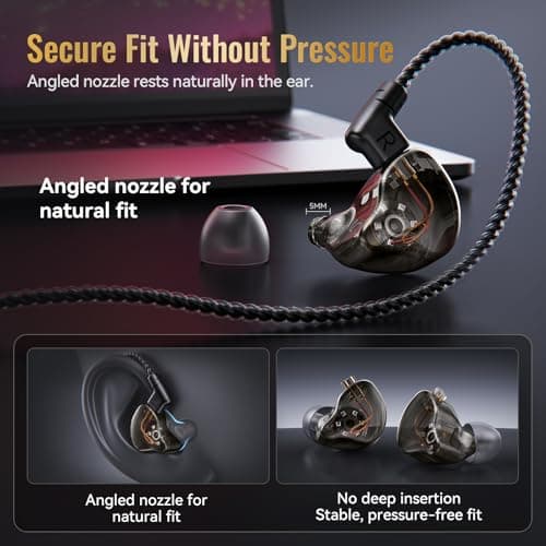 Kinglucky HiFi Wired IEM Earbuds, in-Ear Monitor Headphones for Gaming & Music, Balanced Clear Sound, Detachable 2-Pin Cable, Lightweight Comfortable Fit, 3.5mm Wired Earphones for PC, Laptop & Phone - Thumbnail 3