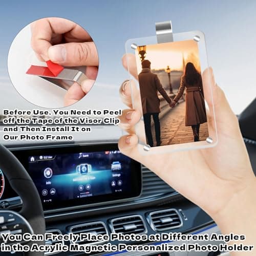HUiPENGFEI 2Pcs Sunglass Holders for Car + 2Pcs Car Picture Holder, Sunglasses Holder and Ticket Card Clip, Acrylic Magnetic Photo Holder, Car Visor Accessorles, Car Photo Holder (4Pack) - Thumbnail 4