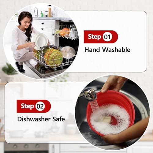 Foldable Silicone Liners for Kitchen Aid Tilt-Head 5 QT Mixer,Microwave Dishwasher Support-Safe Food Grade Silicone Bowl Insert,Scale Display Mixer Accessories for Effortless Baking（Red） - Thumbnail 5