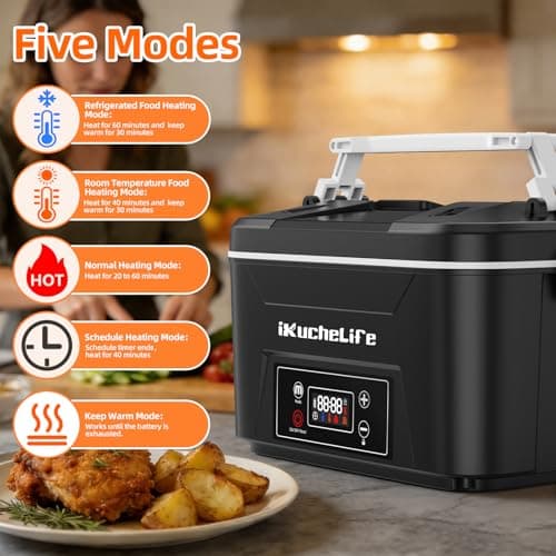 ikuchelife Heated Lunch Box, 24000mAh Cordless Electric Lunch Box with Scheduled Heating, 1.2L Rechargeable Portable Food Warmer with Digital Display for Work, Travel, Office, Camping - Thumbnail 3