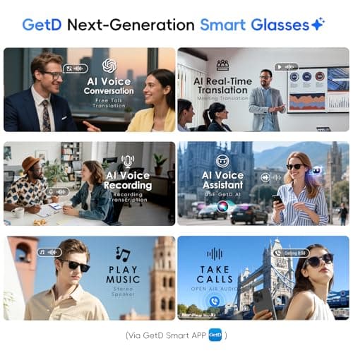 GetD 2026 AI Glasses for Men & Women, Smart Glasses Powered by ChatGPT, AI Real-time Translation with 145 Languages, 11H Music Play, Bluetooth Glasses with Photochromic Lens for Daily Use, Travel - Thumbnail 6