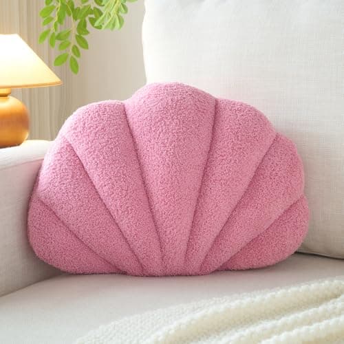 Mepherl Pink Purple Seashell Throw Pillows,13 Inch Shell Shaped Pillows Decorative Throw Pillow,Soft Seashell Plush Pillow Cushion for Bed Couch Living Room Home Decor - Image 1