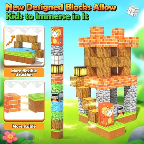 100PCS Magnetic Blocks - Build Mine Magnet World Forest Fox Adventure Set, Magnetic Craft Toys Kids Games for Boys Girls Age 3-5 5-7 8-12, Sensory Construction Outdoor Toys for Toddlers Birthday Gifts - Thumbnail 5