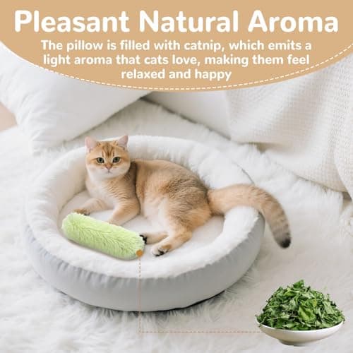 SINROBO Catnip Toys for Cats, Cat Kicker Toy with Crinkle Sound, Interactive Kitten Toys, Durable Plush Chew Toys for Indoor Cats(Green Orange Grey, 3) - Thumbnail 4