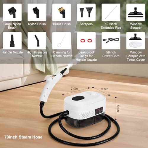 1L Handheld Steam Cleaner for Home and Kitchen Cleaning, 2500W 15s Fast-Heating & 3 Speeds, Portable Steam Cleaner Multi-Surface Deep Cleaning Supplies for Surface, Corner, Crevice (110V, White) - Thumbnail 5