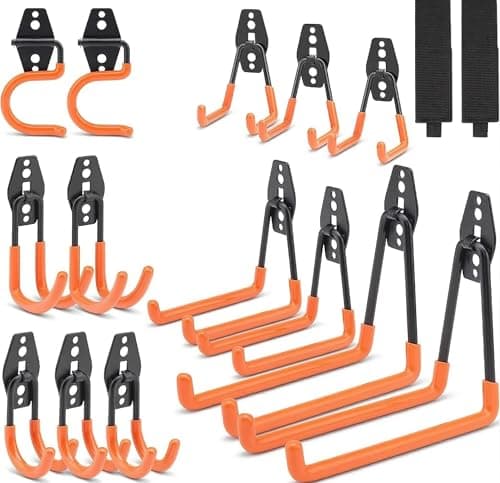 Dorisy 16 Pack Heavy Duty Garage Hooks, Triple Welded Wall Mount Utility Hangers with Extension Straps, 100 Lbs Capacity Utility Hook Tool Organizer for Garage Makeover, Garden, Shed, Hose - Image 1