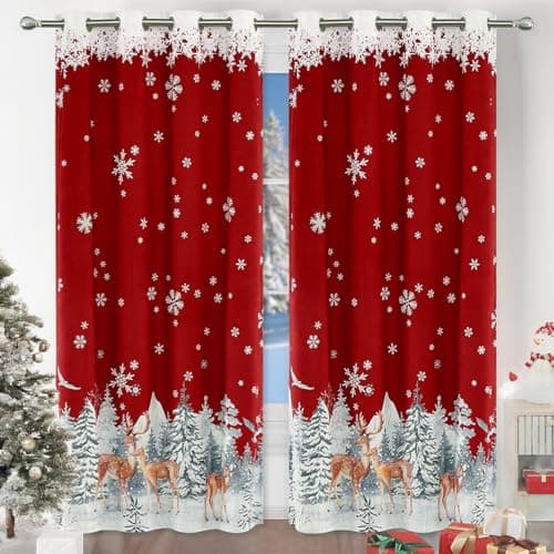 CAROMIO Christmas Red Curtains for Living Room 2 Panels, Velvet Long Curtains 95 Inch, Floral Holiday Decoration Panels, Room Darkening Curtains Thermal Insulated（Reindeern, 52 x 95 Inches, 2 Panels） - Image 1