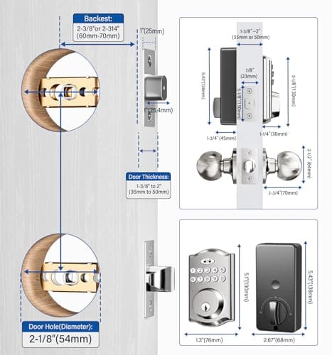 Keyless Entry Door Lock with 2 Knobs, Electronic Backlit Keypad Deadbolt with Handle Set, Auto Lock, One-time Codes, Smart Deadbolt for Front Door, Easy Installation (Satin Nickel) - Thumbnail 5
