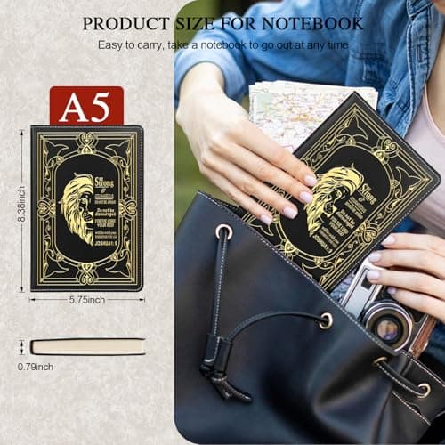 QDWXDEL Christian Gifts,A5 Hardcover Leather Journal for Women - 200 Pages Premium Paper Notebook,Lion Journal with 180° Lay Flat Design for Daily Diary, Prayer & Planning (Lion Black) - Thumbnail 2