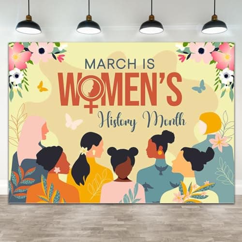 Wollmix Womens History Month Decorations Banner Backdrop 7x5ft, Female Holiday Party Supplies for Photography, Women's Rights Celebration Photo Booth Studio Props for Events