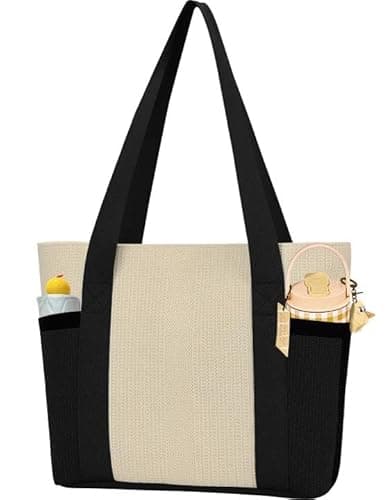 Tunpurle Tote Bag for Women, Shoulder Purse, Hobo Handbags for School, Work, Beach, Travel, Grocery, Womens large cute tote for Nurse or Teacher (beige black) - Image 1