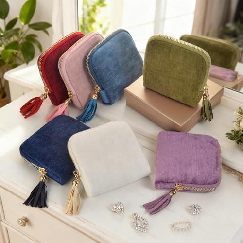 Zeelooroo Small Travel Jewelry Case, Soft Velvet Organizer Pouch for Bangle, Bracelets, large Earrings, Beaded necklace, Anti-Scratch & Portable Jewelry Bag Holder for Travel & Everyday Use (Purple) - Thumbnail 2