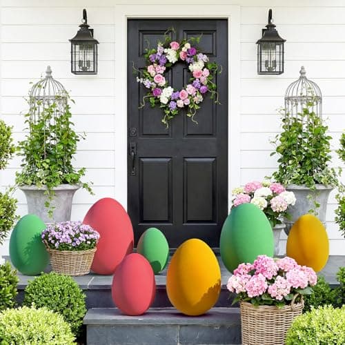 Zesua Easter Decorations - Set of 3 Flocked Easter Eggs - Spring Decorations for Home - Vintage Farmhouse Easter Decor Outdoor Indoor for Table Centerpieces Porch Yard Lawn Mantel(Green) - Image 1