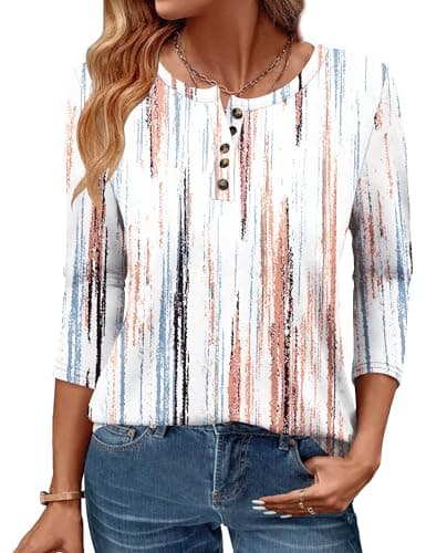 GKBK 3/4 Sleeve Womens Tops Fall Clothes Henley Casual Spring Summer Lightweight Basic Tunic Shirts - Image 1