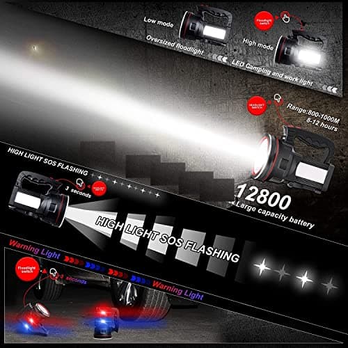 anlook Flashlight Spotlight Rechargeable, High Lumens Handheld Spot Light, Super Bright Waterproof Spotlight with Stand for Outdoor Camping, Hiking, Fishing, Hunting, Boatting (White Light) - Thumbnail 2