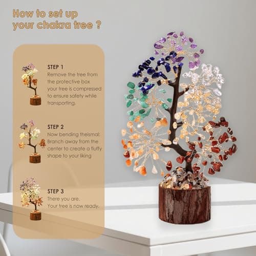 RYANER 7 Chakra Tree of Life Crystal Tree Decor, Good Luck Healing Crystals & Stones, Spiritual Home Office Decor for House Warming Gifts New Home, Positive Energy Handmade Gemstone Trees for Women - Thumbnail 5