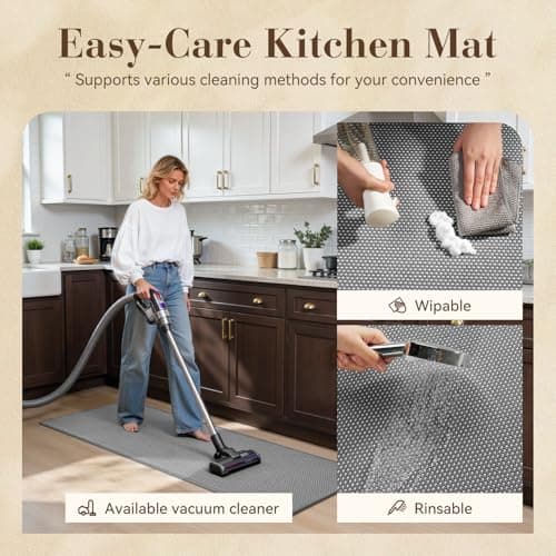 MontVoo Kitchen Runner Rug Non Slip Washable,Absorbent Kitchen Mats for Floor,Rubber Backing Braided Kitchen Rugs,Easy to Clean and Maintain Kitchen Floor Mat(Grey,17"x71") - Thumbnail 5