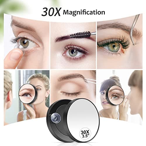 MIYADIVA 30X Magnifying Mirror, Small Travel Mirror with Suction Cup and Tweezers, 3.5 Inches - Thumbnail 3