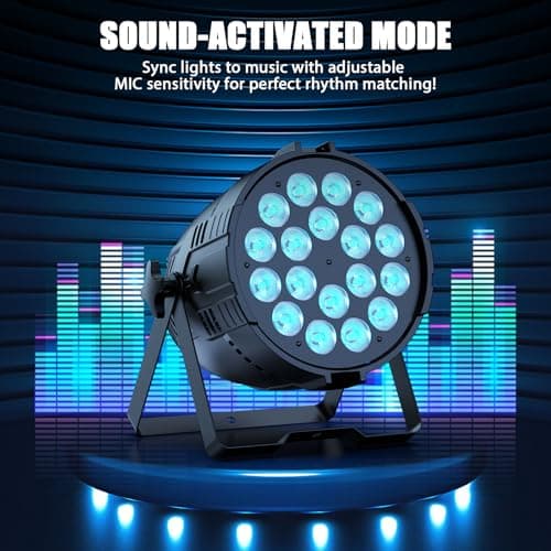 DazzlingStage 200W Stage Lights, RGBWAL 6IN1 Par Lights, Professional 18 LED DMX512 Sound-Activated Controlled LED Par Can, 6/10CH Uplights for Theater Studio Concert Stage DJ Party - Thumbnail 4