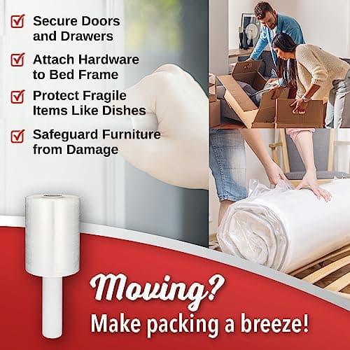 12 Pack Industrial Strength Mini Hand Stretch Wrap 5" 1000 Ft Roll 80 Gauge Thick, Shrink Wrap Roll for Moving Supplies, Furniture, Pallets, Plastic Wrap for Packing, Heavy Duty Stretch Film - Thumbnail 4