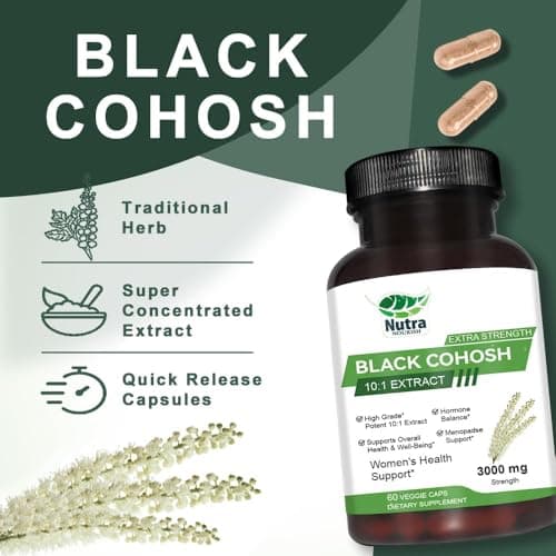 NutraNourish Black Cohosh Capsules,3000mg Strength,Black Cohosh Supplements for Women Menopause Hot Flashes,Non-GMO,60 Vegetarian Capsules - Thumbnail 2