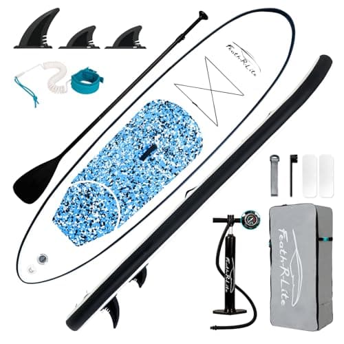 FEATH-R-LITE Inflatable Stand Up Paddle Board 10'x30''x6'' Ultra-Light (16.7lbs) SUP with Paddleboard Accessories,Three Fins,Adjustable Paddle, Pump,Backpack, Leash - Image 1