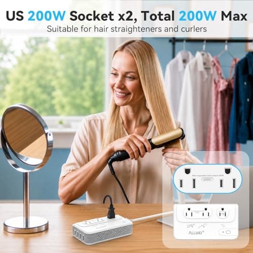 ALLWEI 2000W Travel Voltage Converter for Hair Dryer & 200W Convert 220V to 110V for Curling Iron, Straightener, Chargers, with 3 AC 1 USBC 3 USBA Ports, Travel Plug Adapter withType C, E/F, G, I, L - Thumbnail 5