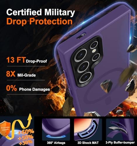 TISOOG Strong Magnetic for Galaxy S24 Ultra Case, [Compatible with Magsafe] [Military Grade Drop Tested] Protective Translucent Matte Slim Case for S24 Ultra 6.8 inch,Deep Purple - Thumbnail 4
