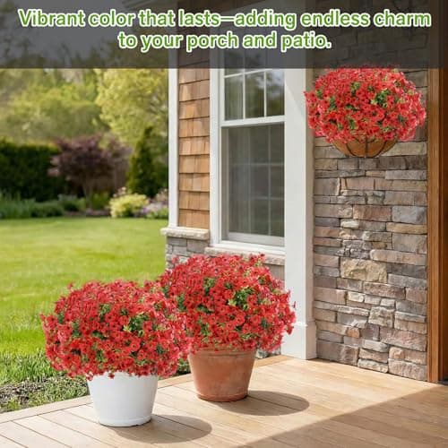 LetuoClips Artificial Flowers Fake Plants for Outdoors Spring Decoration, 13Bundles Silk Realistic UV Resistant Faux Flowers for Outside Planter Porch Yard Patio Garden Home Indoor, Red - Thumbnail 4