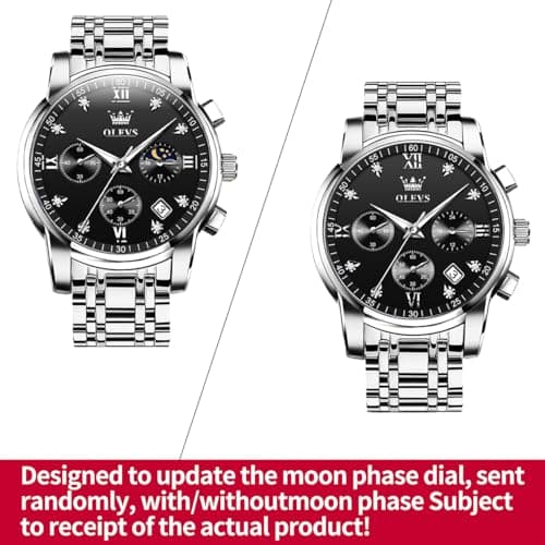 OLEVS Watch Men Black Watches for Men Dress Silver Mens Watches Waterproof Stainless Steel Analog Quartz Metal Luxury Diamond Wrist Watch for Man Day Date Chronograph Large Face Reloj para Hombre - Thumbnail 2
