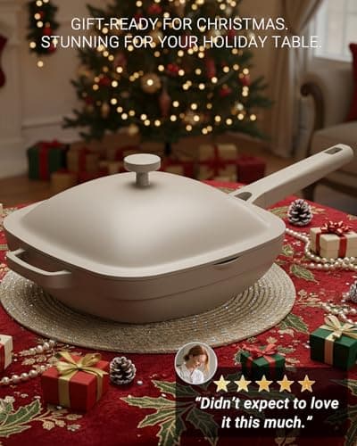 USELUCK 10.5 Inch(3.8QT) Ceramic Pan with Lid,Non Stick Frying Pans Cast Aluminum Deep Sauté Pans,Ti-Ceramic Non Toxic Pix Pan with Wooden Spatula and Scrubber-Morning Mist - Thumbnail 2