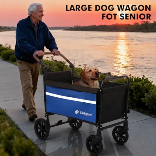 Libbipaw Dog Wagon for Medium & Large Dogs, Foldable All-Terrain Dog Stroller Wagon with Ramp, Adjustable Handle, One-Step Brake, Heavy Duty Pet Wagon (Blue) - Thumbnail 5