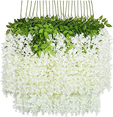 U'Artlines 36 Pack (Total 139 Feet) Artificial Fake Wisteria Vine Rattan Hanging Garland Silk Flowers String Home Party Wedding Decor (36, White) - Image 1