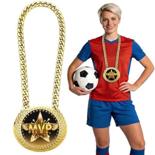 Large MVP Medal Turnover Chain - 6 Inch Gold Medal Award for Sports Most Valuable Player,Fantasy Football Champion,Youth Sports Competitions Celebration,Office MVP Funny Gag Gifts Party Prize for Men - Image 1